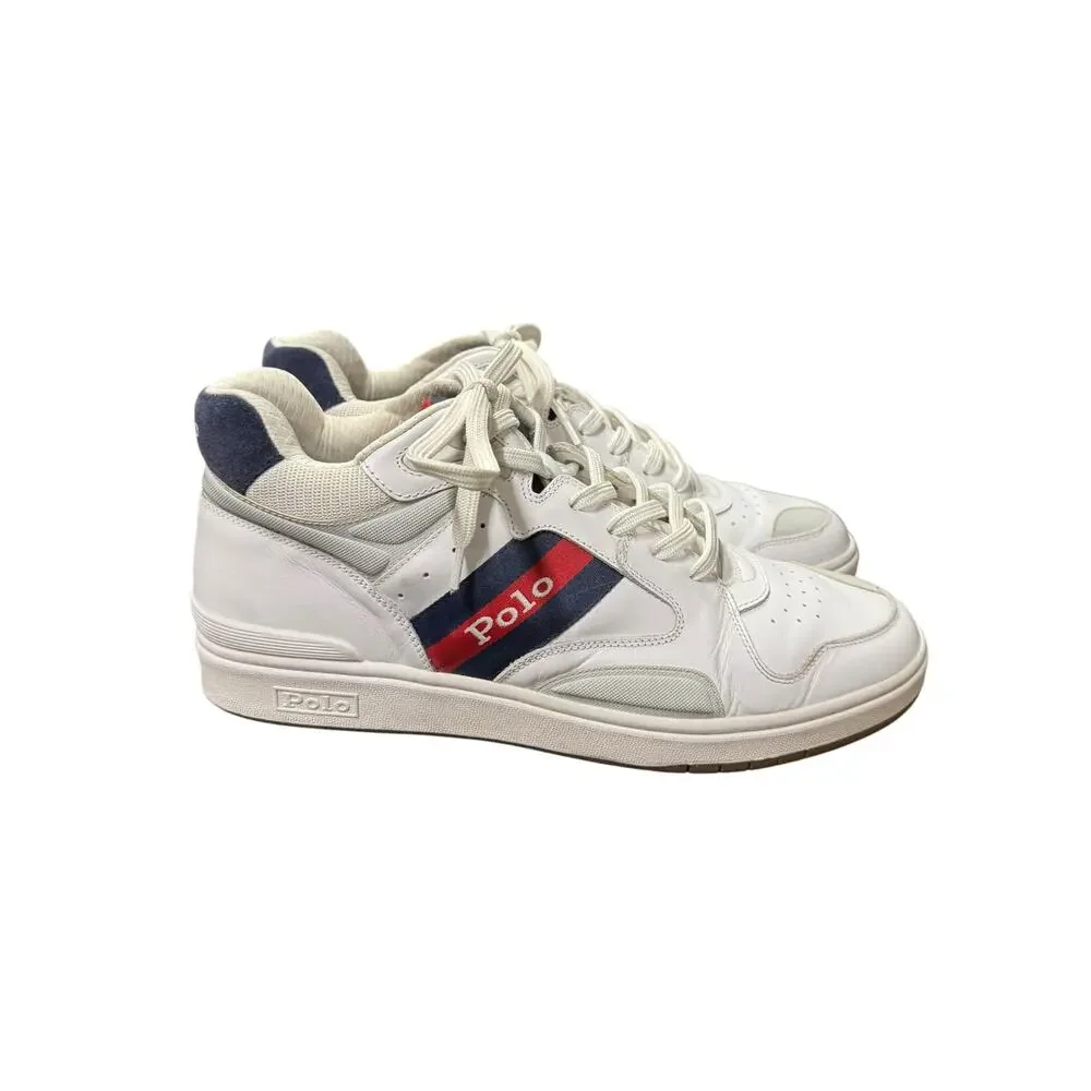 Polo Ralph Lauren CRT Mid Leather Sneakers White Navy Red Men’s 13